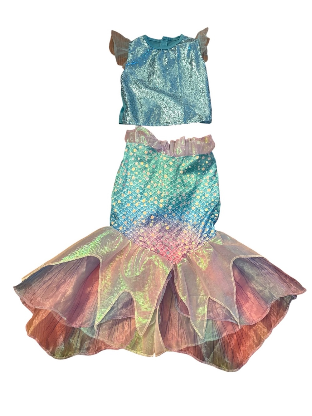 Kids Iridescent Mermaid Costume Set - Aqua Pink blue sequin one size